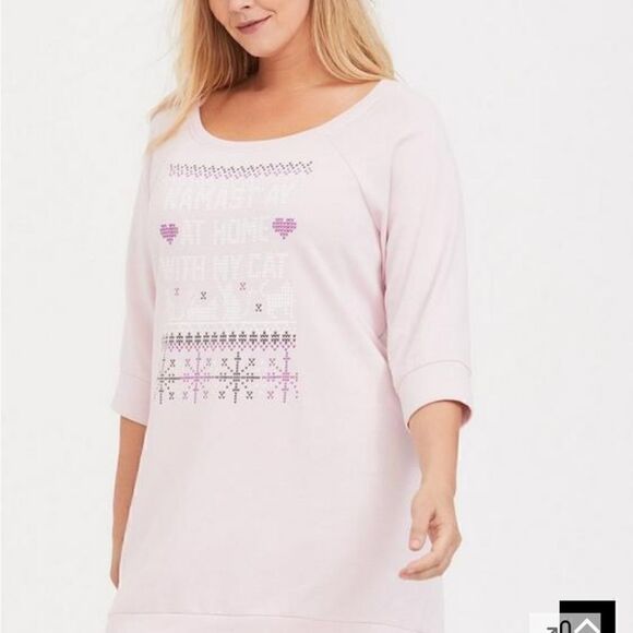 Torrid N'amastay at home with my cat  pink short sleeve sweatshirt - Picture 3 of 7
